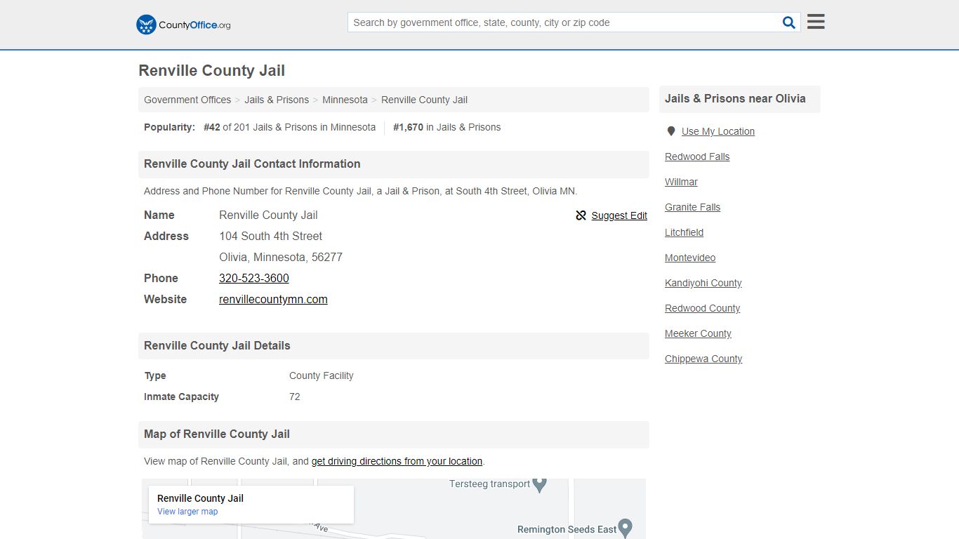 Renville County Jail - Olivia, MN (Address and Phone)